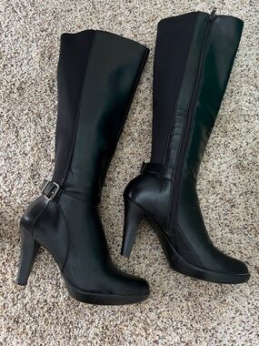 Alfani Black Knee-High Heeled Boots with Buckle Accent